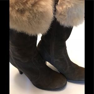 Franco Sarto Chocolate Suede Fur Boots 8.5.